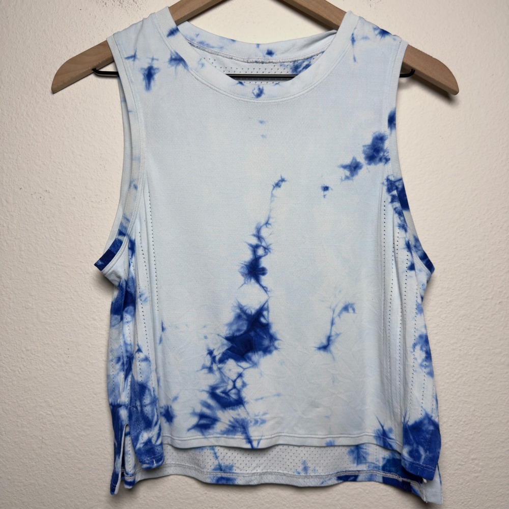 Lululemon Women Train To Be Tank Top 6 Blue Shibori Tie Dye Cropped Gym Active